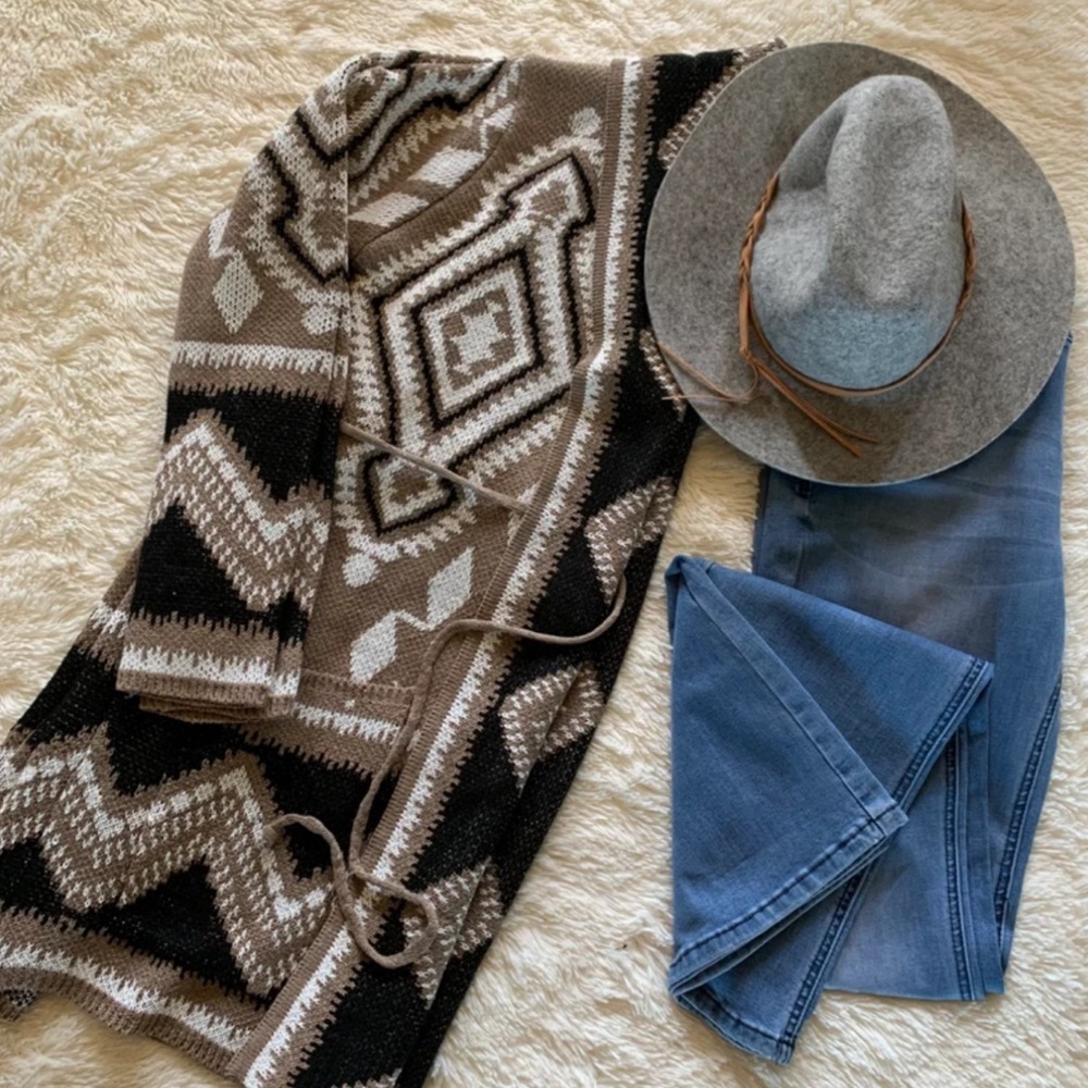 New Tribal Boho Western Ski Montana Cardigan Sweater Coat - Picture 6 of 6